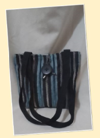 JR: BLUE & BLACK STRIPED VELVETY SMALL TOTE