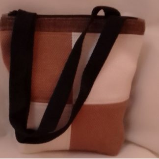 JR: BROWN & BEIGE COLOUR BLOCKED WITH FAUX LEATHER TOTE